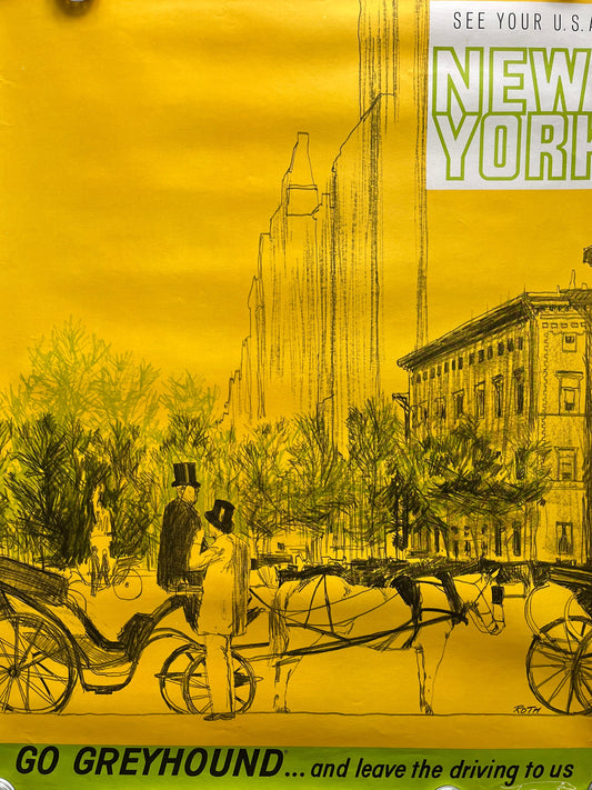 1965 Original New York City Travel Poster, Vintage NYC Wall Decor, New York Gifts Souvenirs, Greyhound Bus Artwork, American Gifts Artwork