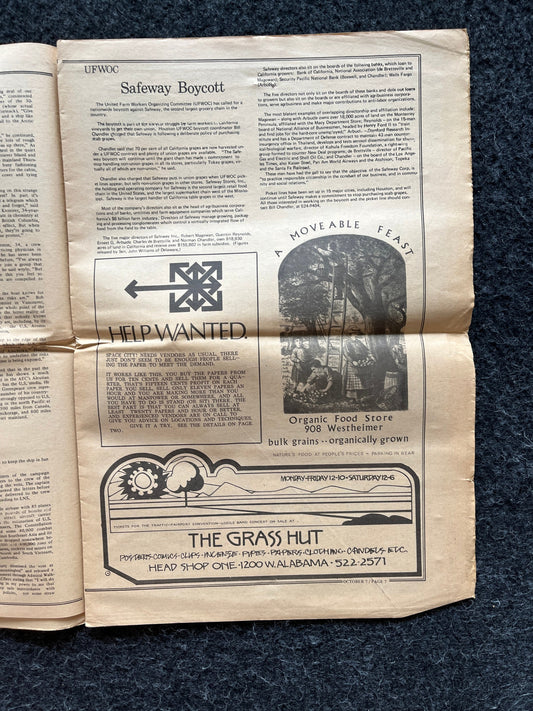 1970s Space City Houston Texas Underground Newspaper, Black Panther Party, Vintage Antique Collectibles, Hippie Grunge Art Gifts,