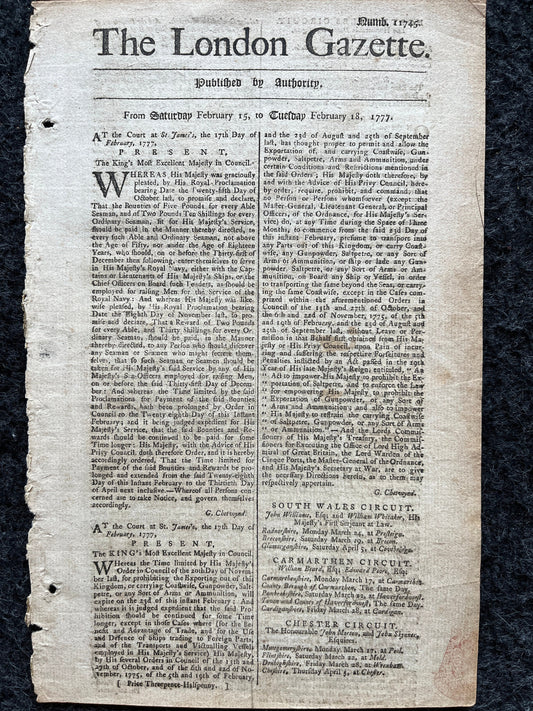 1777 London Gazette, History Wall Art, Original Antique Pamphlet, American President History and Wall Decor, George Washington