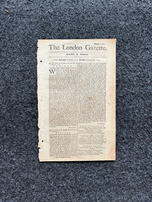 1777 London Gazette, History Wall Art, Original Antique Pamphlet, American President History and Wall Decor, George Washington