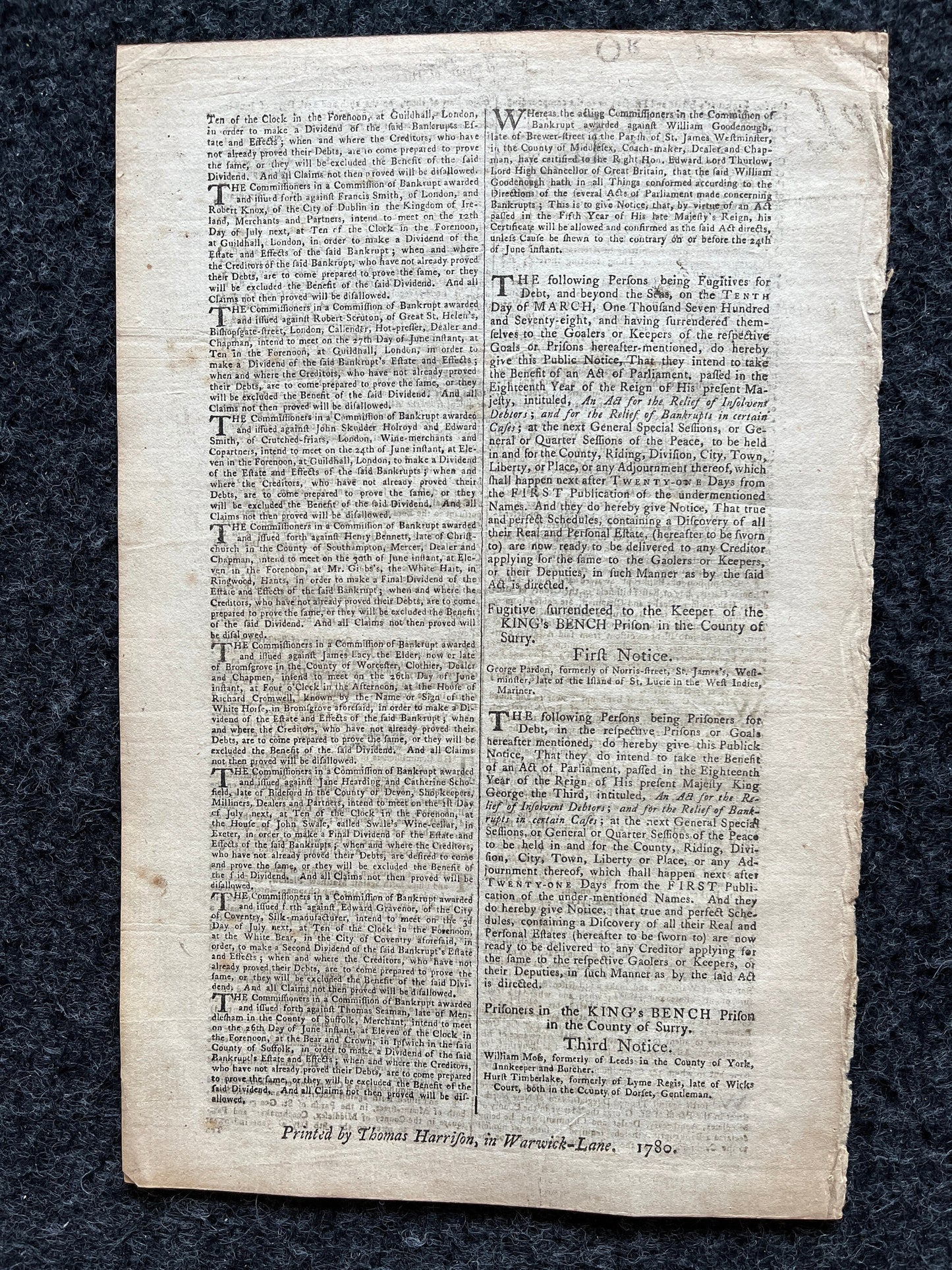 1780 King George in Poland, London Gazette, History Wall Art, Original Antique Pamphlet, American President History and Wall Decoration