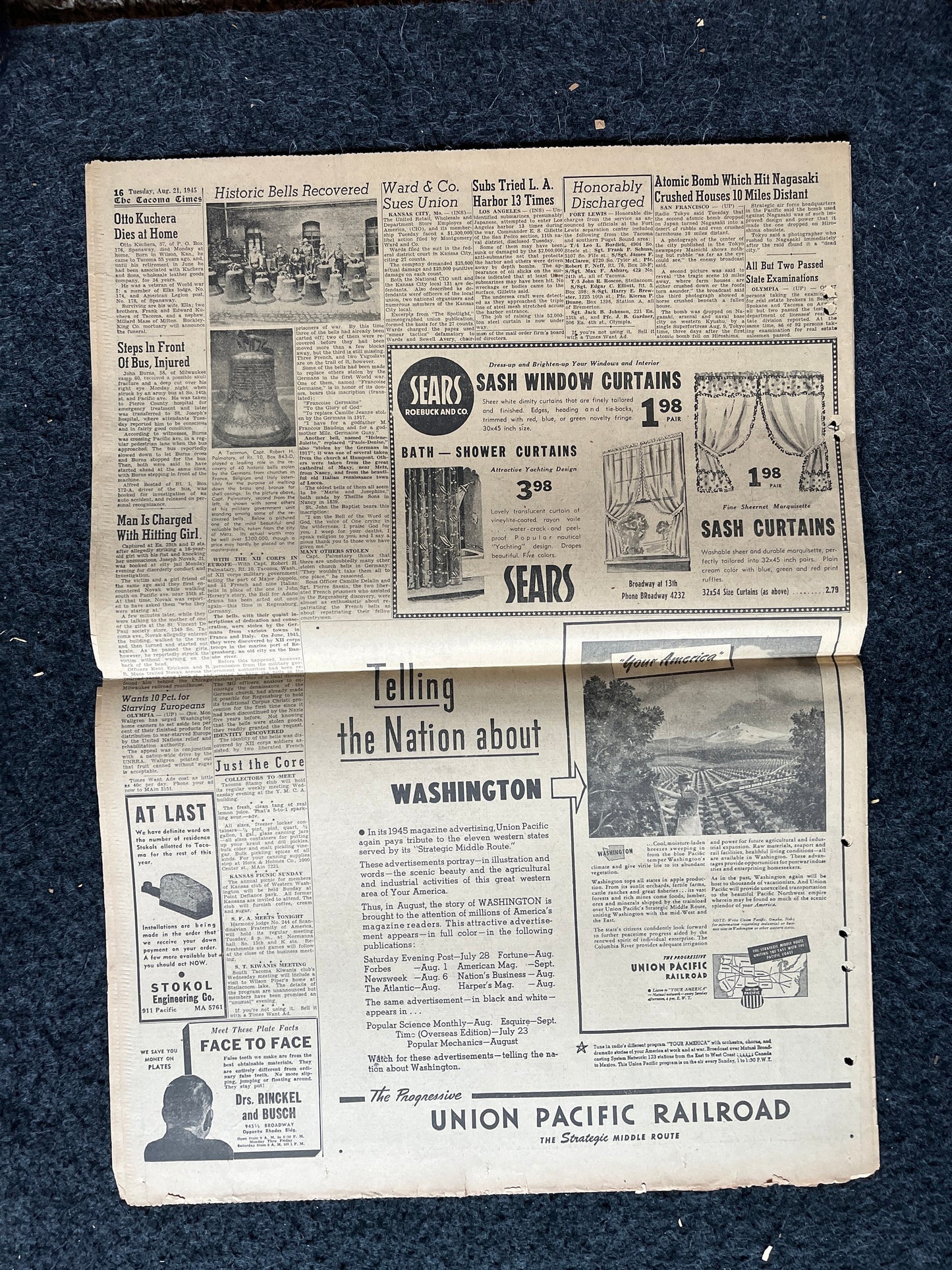 1945 Post WW2 Occupied Japan - American Flags Over Tokyo - Japanese History WW2 Memorabilia Vintage Newspaper