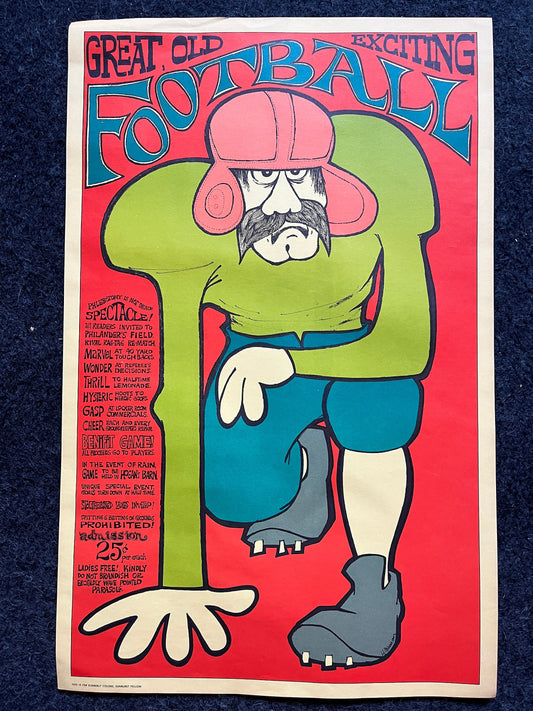 Vintage Football John Hitesman Lithograph Poster 1960's MCM Wall Decoration, Vintage Gifts, Housewarming Gifts, Mid Century Modern Wall