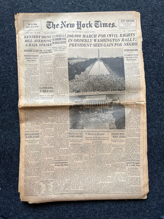 1963 MLK Jr I Have A Dream Civil Rights March, US History, Civil Rights Black History BLM – Vintage Original Newspaper, History Wall Decor