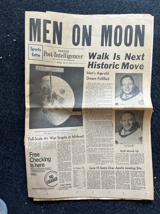 Original Moon Landing Vintage Newspaper - NASA Apollo 11 Program Moonwalk - Space Race Neil Armstrong Buzz Aldrin - Gifts For Nerds, Space A