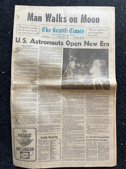 Original Moon Landing Vintage Newspaper - NASA Apollo 11 Program Moonwalk - Space Race Neil Armstrong Buzz Aldrin - Gifts For Nerds, Space A