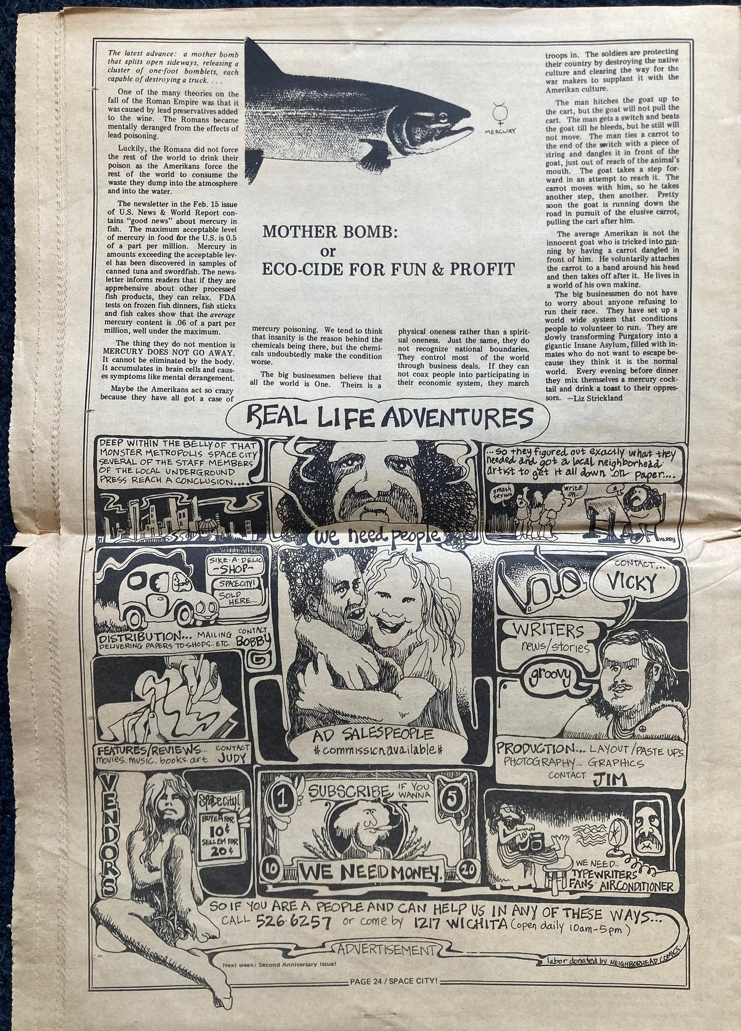 1970s Space City Houston Texas Underground Newspaper, Black Panther Party, Vintage Antique Collectibles, Hippie Grunge Art Gifts,