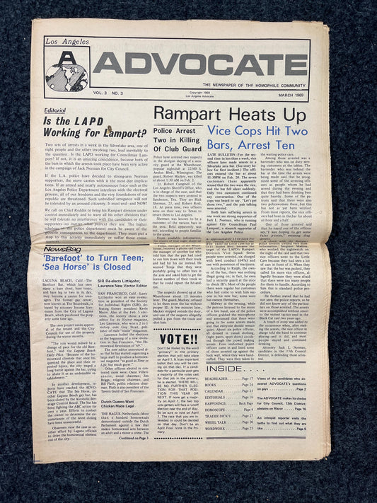 Vintage 1969 Gay Advocate LGBT Newspaper, LGBTQIA Memorabilia, Queer Gifts Artworks, Lesbian gift, Gay Books Magazine, History Gifts