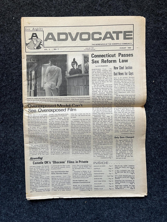 Vintage 1969 Gay Advocate LGBT Newspaper, LGBTQIA Memorabilia, Queer Gifts Artworks, Lesbian gift, Gay Books Magazine, History Gifts