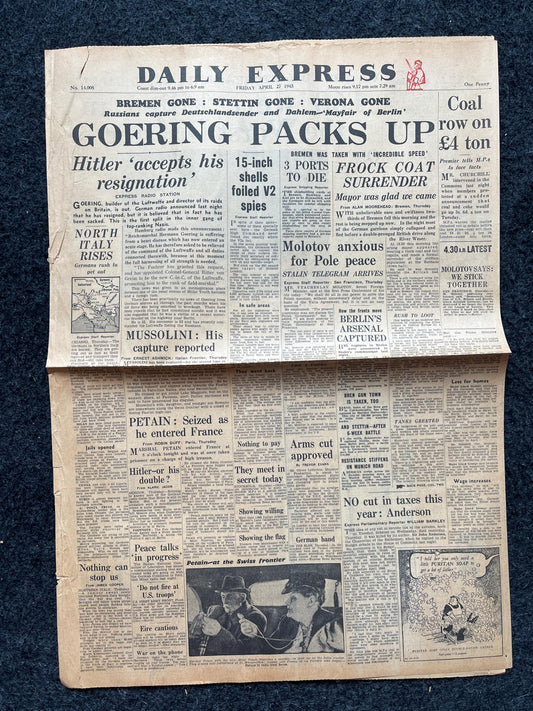 Late WW2 Newspaper, Allied invasion of Germany, Original Vintage Newspaper, WW2 Memorabilia, History Gifts, Nerdy Gifts, Vintage History