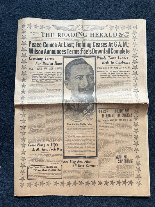 1918 Original Vintage WWI Peace Newspaper, Military Souvenirs, Vintage Christmas Gifts, Armistice Day, Veteran’s Day, military Decor Artwork