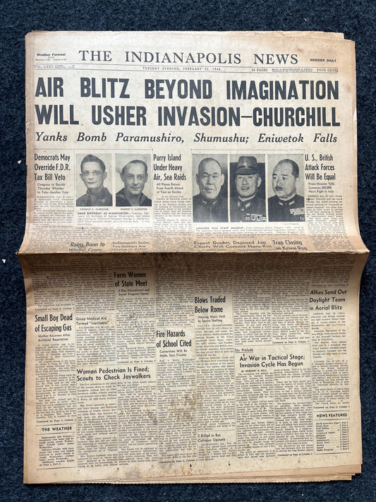 1943 Churchill RAF Blitz, Late WW2 European Theatre Newspaper - Original Vintage World War 2 Memorabilia, Dad Gifts, History Presents