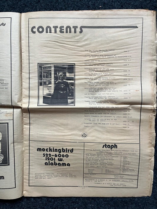 1970s Houston Texas Underground Newspaper The Mockingbird, Houston Far-Left Newspaper, Vintage Newspaper, Texas Wall Decor, Lone Star State,