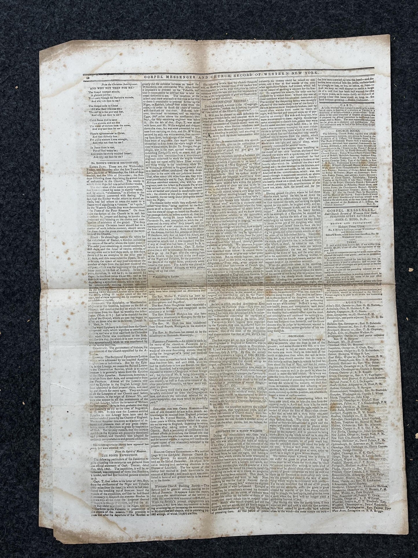 1840s Christian Religious Newspaper, Original Christian Memorabilia, Jesus Prayer and Protestant Wall Decor, Evangelical Art Decor, Catholic