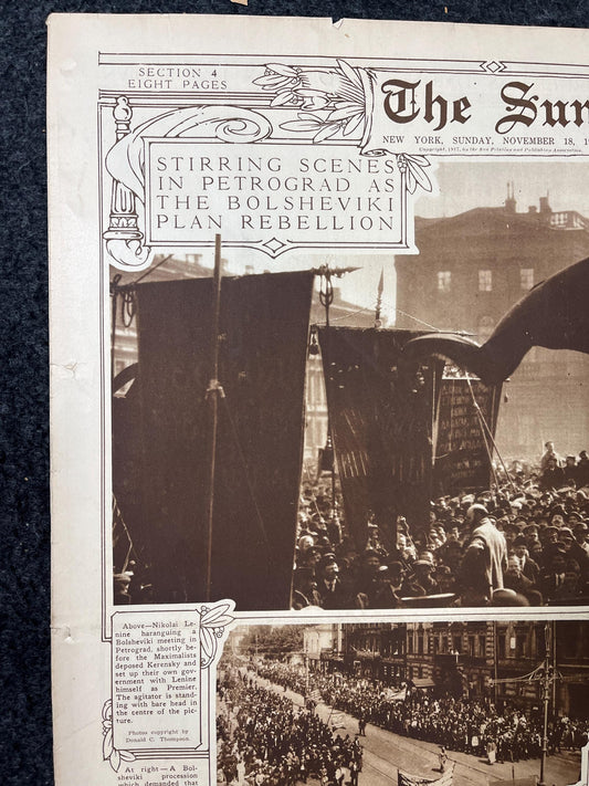 1917 Bolshevik Revolution, Vintage Newspaper History and Artwork, Original History Memorabilia, History Gifts, Communist USSR Decor Gifts