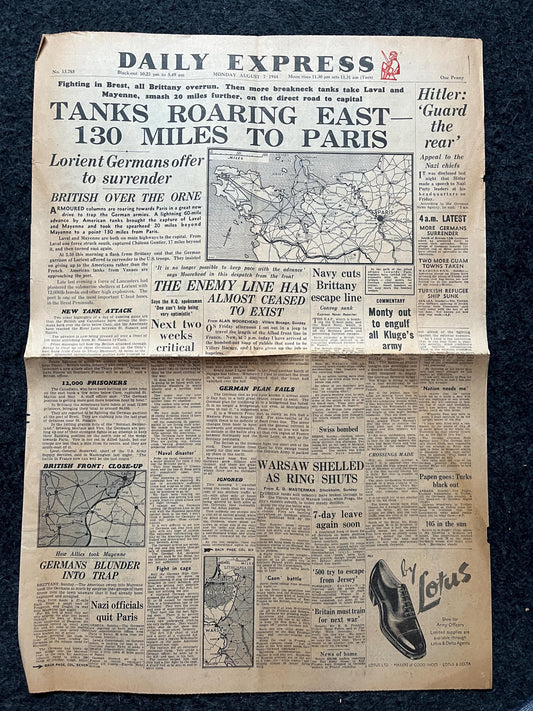 1945 Britain Retakes Europe, Military Collectible WW2 European Theatre Newspaper, Original Vintage WW2 Memorabilia, Dad Gifts, History Decor