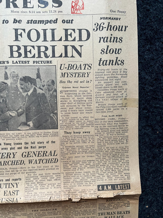 1944 WW2 Operation Valkyrie Assassination attempt on German Chancellor, WW2 Memorabilia, World War 2 Gifts, Vintage Newspaper, History decor