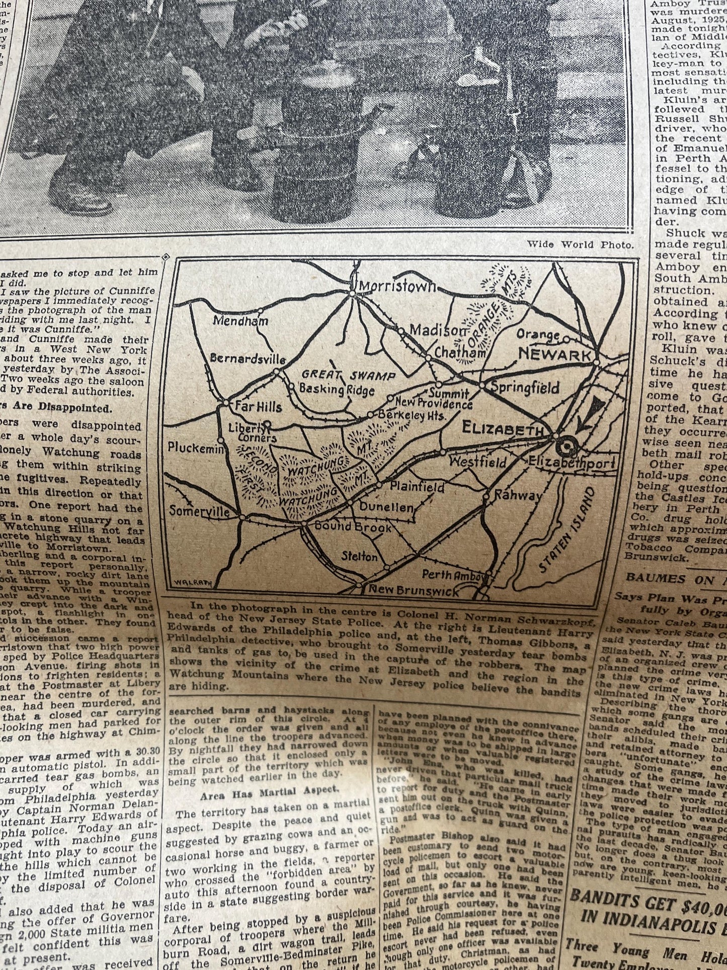1926 Gangster James Killer Cunniffe Mail Heist, , Original Vintage Newspaper, Great Depression Collectibles, Man Cave Bar Art Gifts for Him