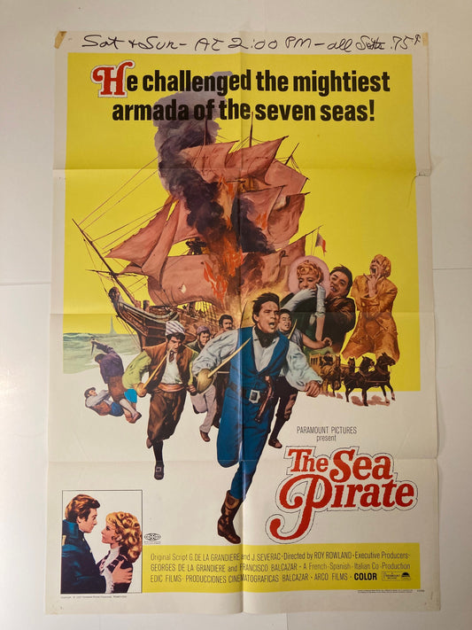 Vintage 1967 Swashbuckler Pirate Film -The Sea Pirate- Original Pirate Poster