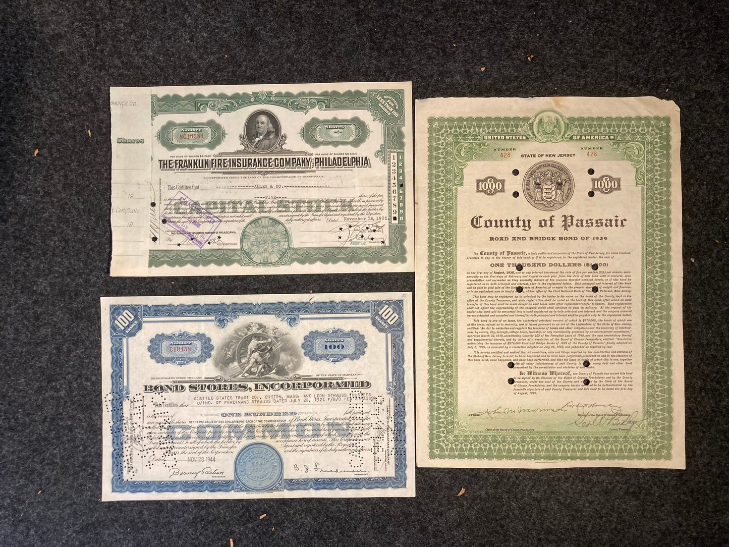 1930s State and Insurance Company Certificates - Money Art - Stock Art -Great Depression Art