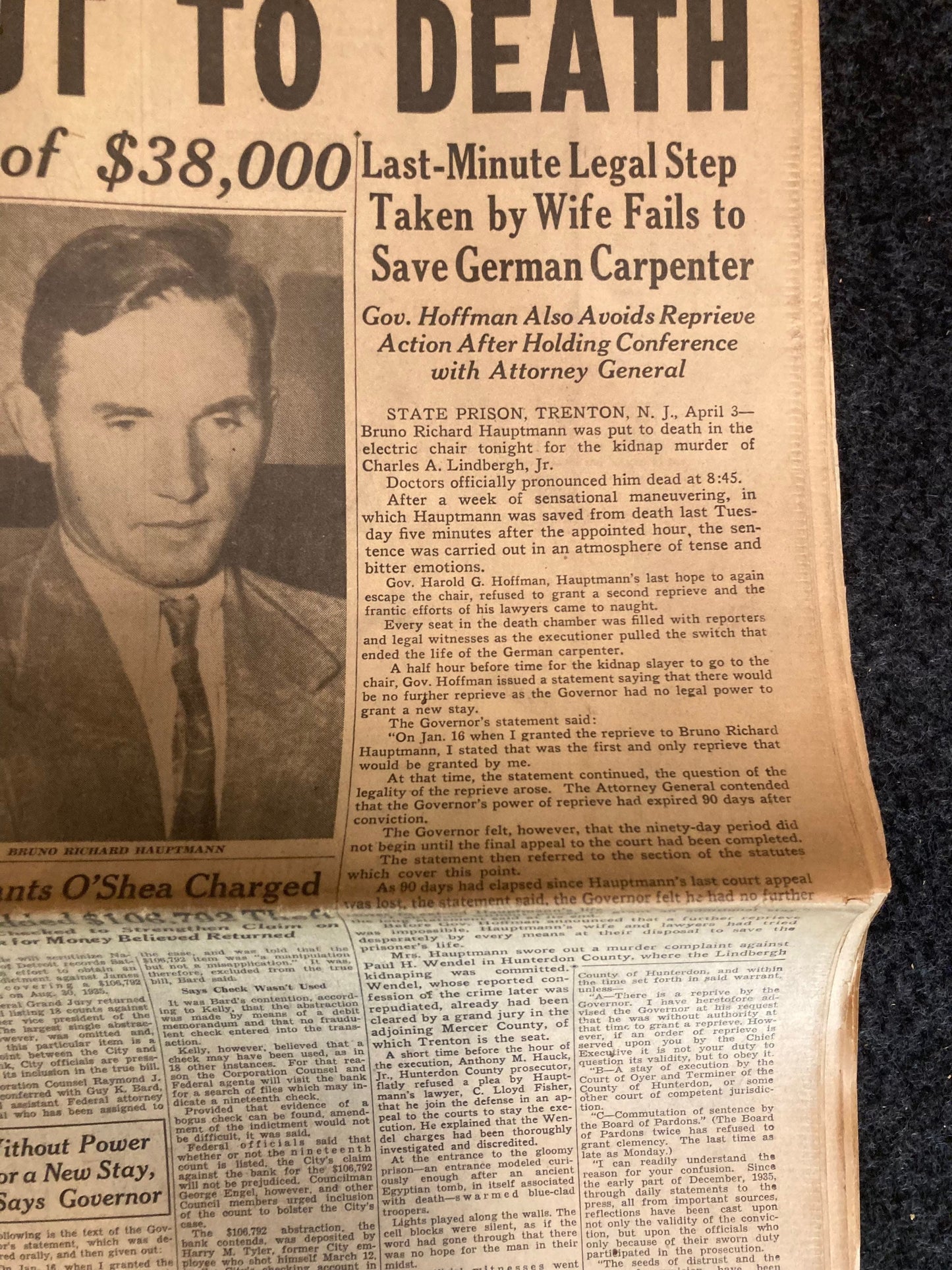 1932 Charles Lindbergh Baby Death – Original Day Of Newspaper – Lindbergh Conspiracy Hauptmann – Original Vintage Newspaper – Conspiracy