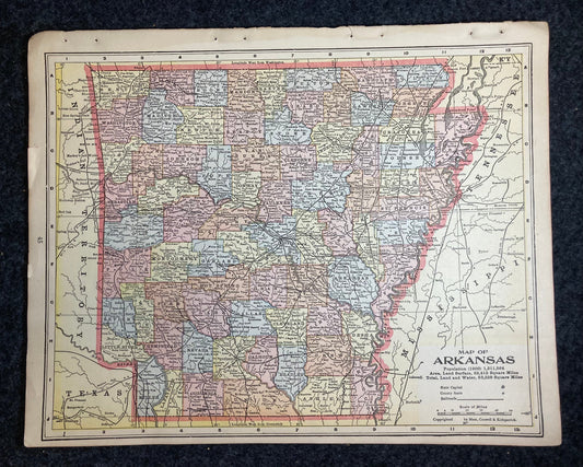 Original 1908 Double sided Map of Arkansas North Dakota South Dakota – Antique Framed Or Unframed Map – American Cartography Vintage Atlas
