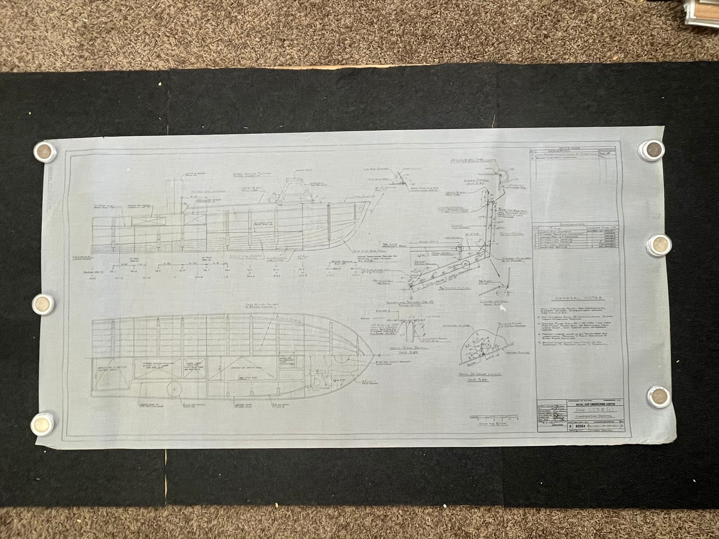 Original US Navy Ship Blueprint - LSCR Naval Boat Blueprints and Graphs - Vintage Vietnam Memorabilia - RARE Navy Art - 60x30