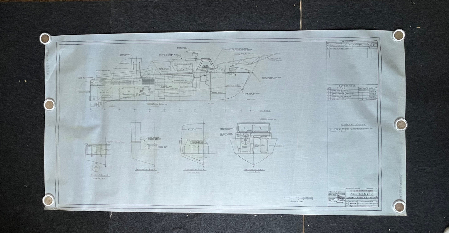Original US Navy Ship Blueprint - LSCR Naval Boat Blueprints and Graphs - Vintage Vietnam Memorabilia - RARE Navy Art - 60x30