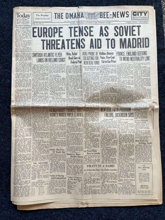 1936 Spanish Civil War Soviet Union to Aid Nationalists, Vintage Newspaper, Republican and Nationalists Spanish History, Francisco De Franco