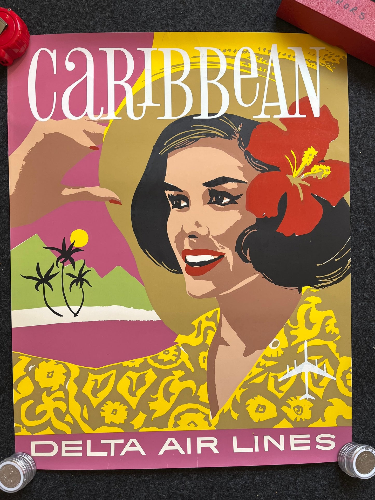 1960s Caribbean Travel Poster, Original Travel Poster, Vintage Travel Poster, Caribbean Souvenirs Wall Decor, Latino Artwork History, Travel