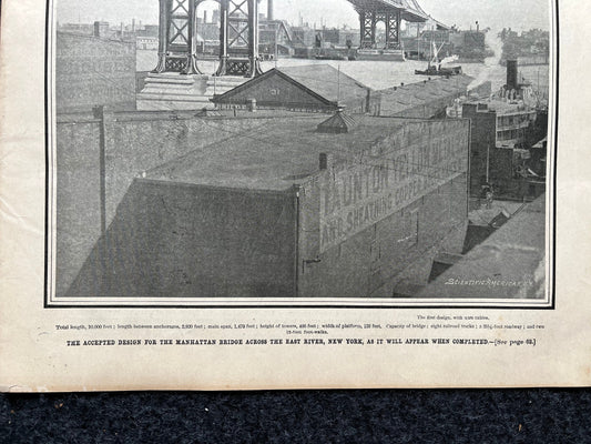 1904 Manhatten Bridge Construction New York City, NYC Memorabilia, NYC Gifts, Scientific America, Science Education Wall Decor Gifts, EYS