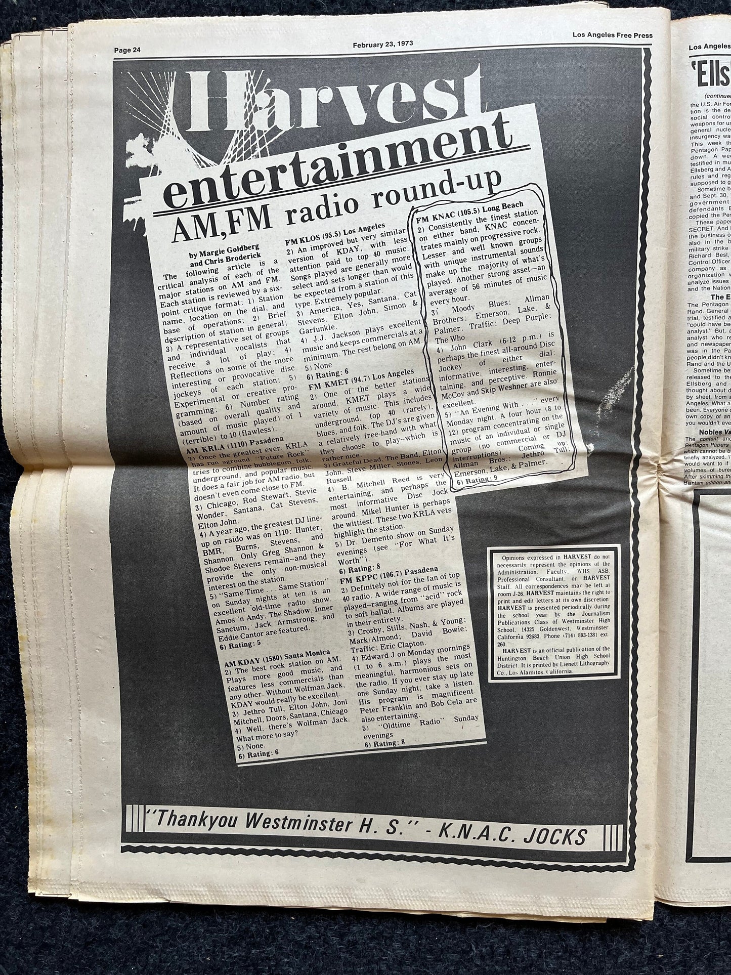 1970s CounterCulture LGBT Los Angeles Free Press, Black Panther Party, Underground Far-Left Newspaper, Vintage Newspaper, Original Newspaper