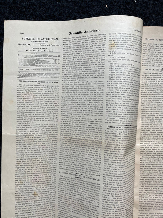 1905 Brooklyn Battery Tunnel Memorabilia, New York City NYC Memorabilia, Scientific America Newspaper, Science Education Wall Decor Gifts,