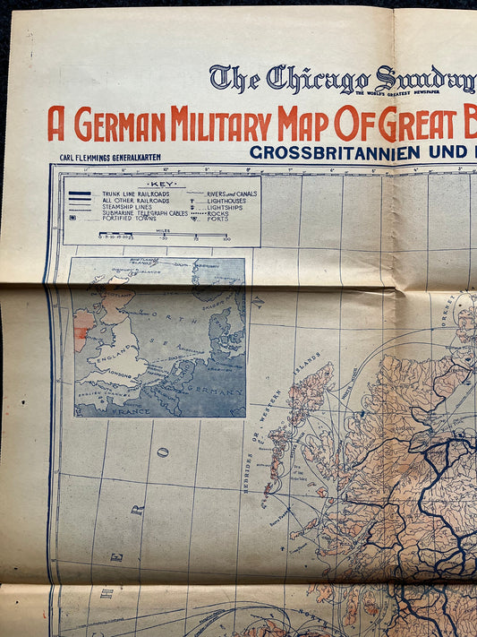1914 WWI Great Britain Map, England Maps Decor World War I Map Of the World, WWI Memorabilia and Wall Decor, Vintage Maps of Europe,