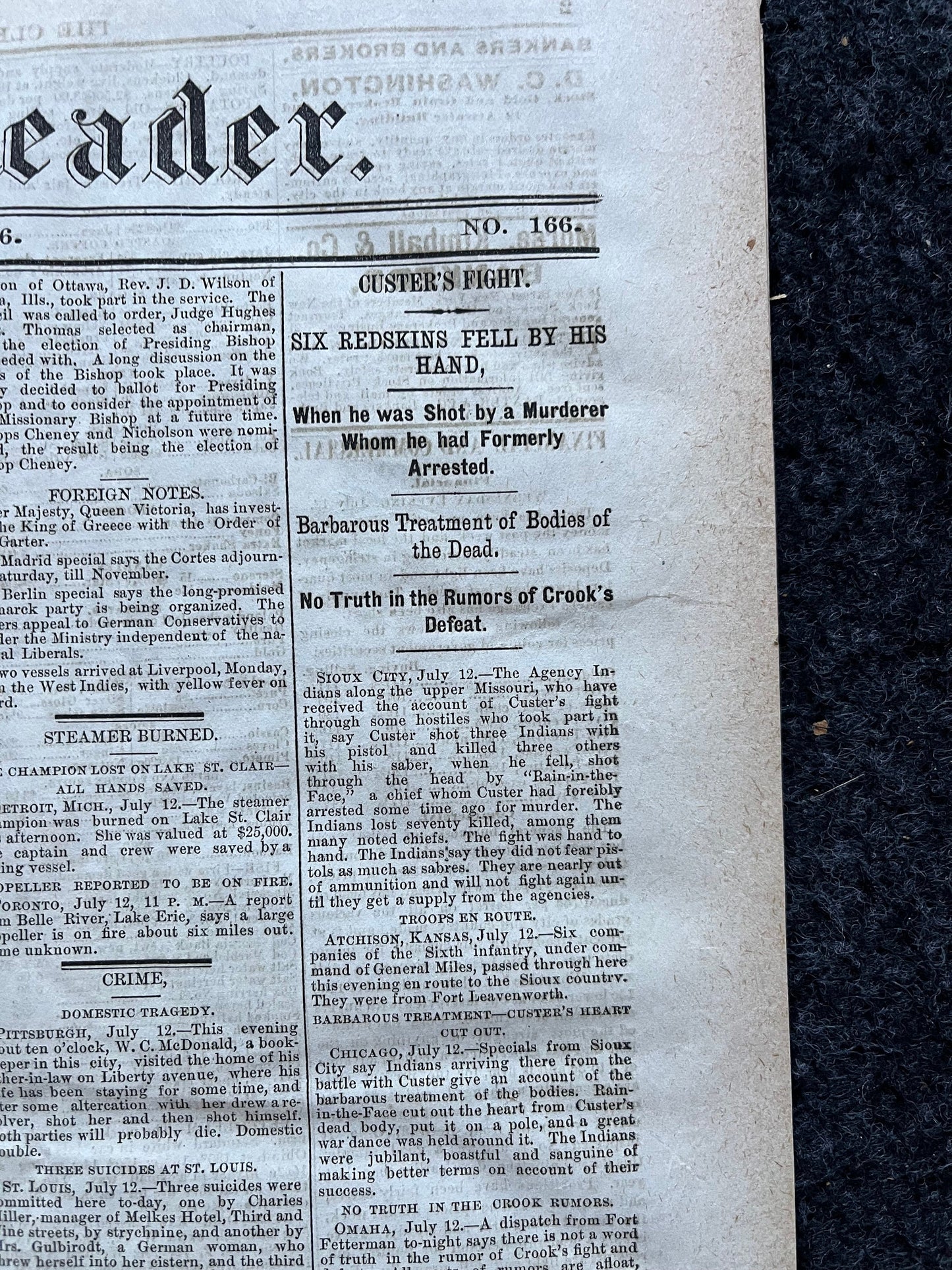 Original 1876 General Custers Last Stand, Battle of Little Bighorn Wild West Gifts, Vintage Newspaper US Civil War Military Gifts, Husband