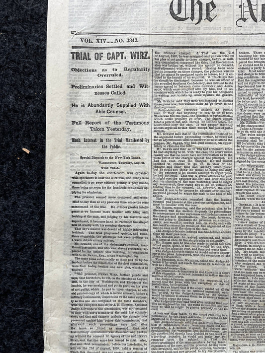 Original 1865 Trial of Captain Wirz, US Civil War Memorabilia, Military Memorabilia Gifts
