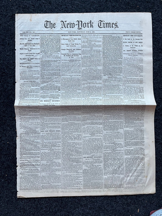 1863 Battle at Vicksburg, Ulysses S Grant Vs Lee, Civil War Map Original Newspaper, Virginia History Memorabilia, Gifts for Dads Civil War