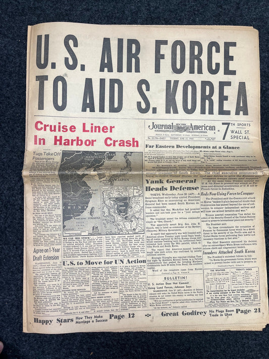 1950 Korean War Memorabilia Newspaper – US Jets Fight to Save Korea –Vintage Original Newspaper, Korean Conflict, South Korean History, US M