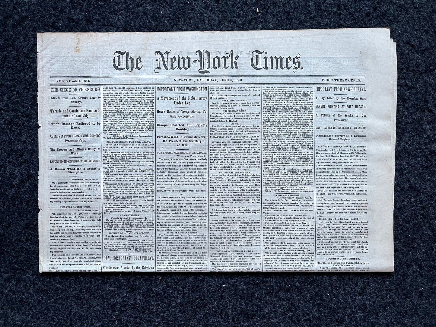 1863 Battle at Vicksburg, Ulysses S Grant Vs Lee, Civil War Map Original Newspaper, Virginia History Memorabilia, Gifts for Dads Civil War