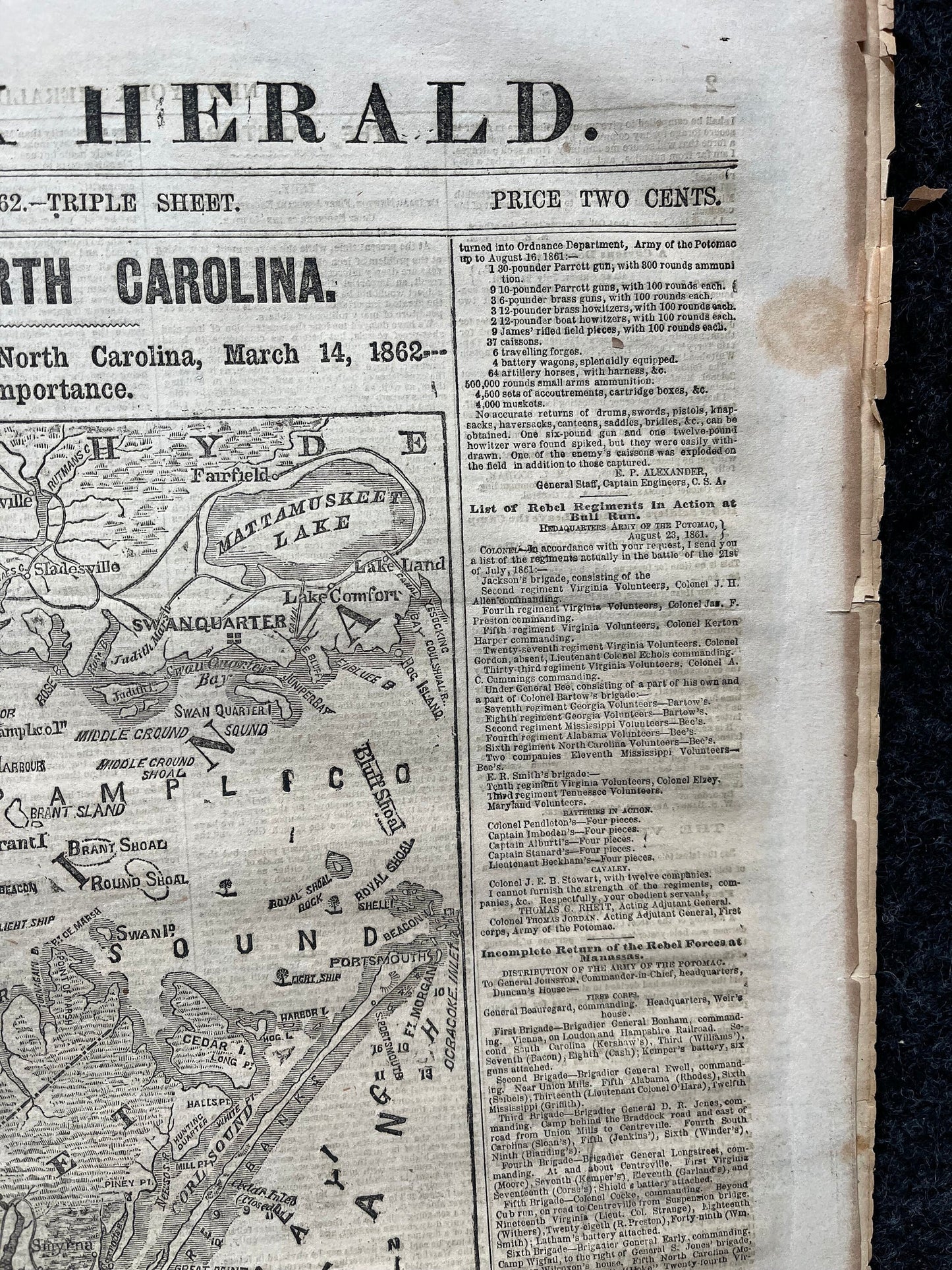 1862 Burnside Expedition North Carolina Invasion, Famous Civil War Battle, Civil War Map Original Newspaper, Virginia History Memorabilia,