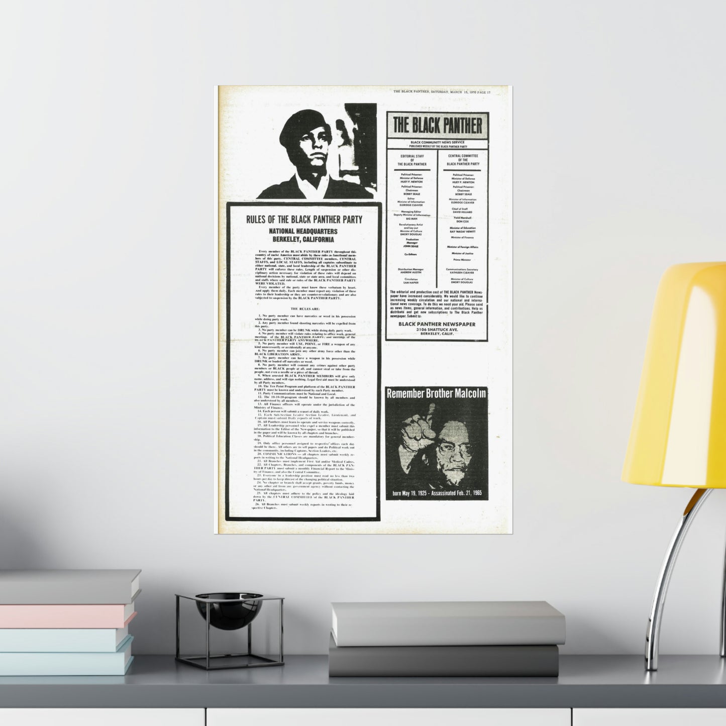 1970s Black Panther Party Rules, Black Political Party Propaganda Poster,