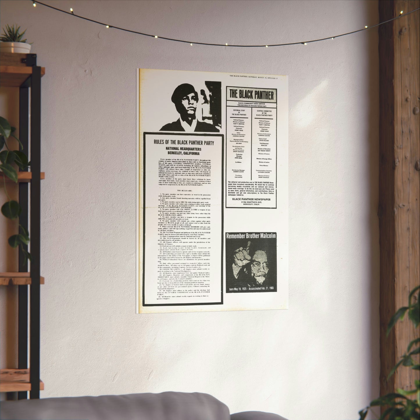 1970s Black Panther Party Rules, Black Political Party Propaganda Poster,