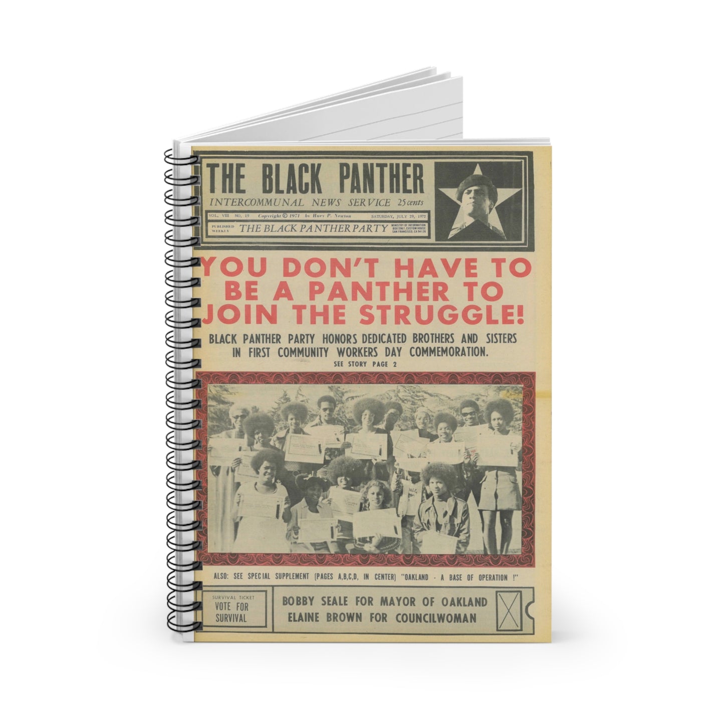 Black Panther Spiral Notebook, Education Art Civil Rights Memorabilia, Teaching Student Gifts