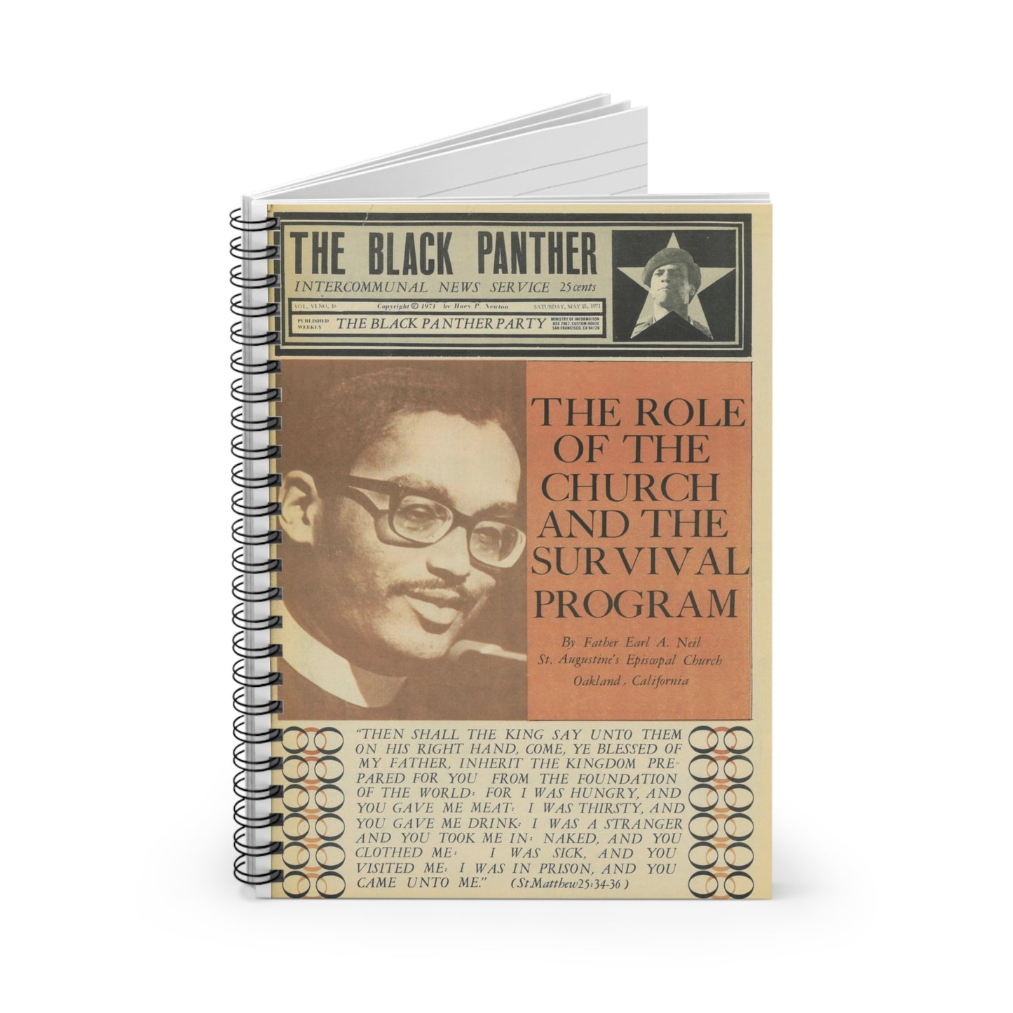 Black Panther Southern Baptist Spiral Notebook, Education Art Civil Rights Memorabilia, Teaching Student Gifts