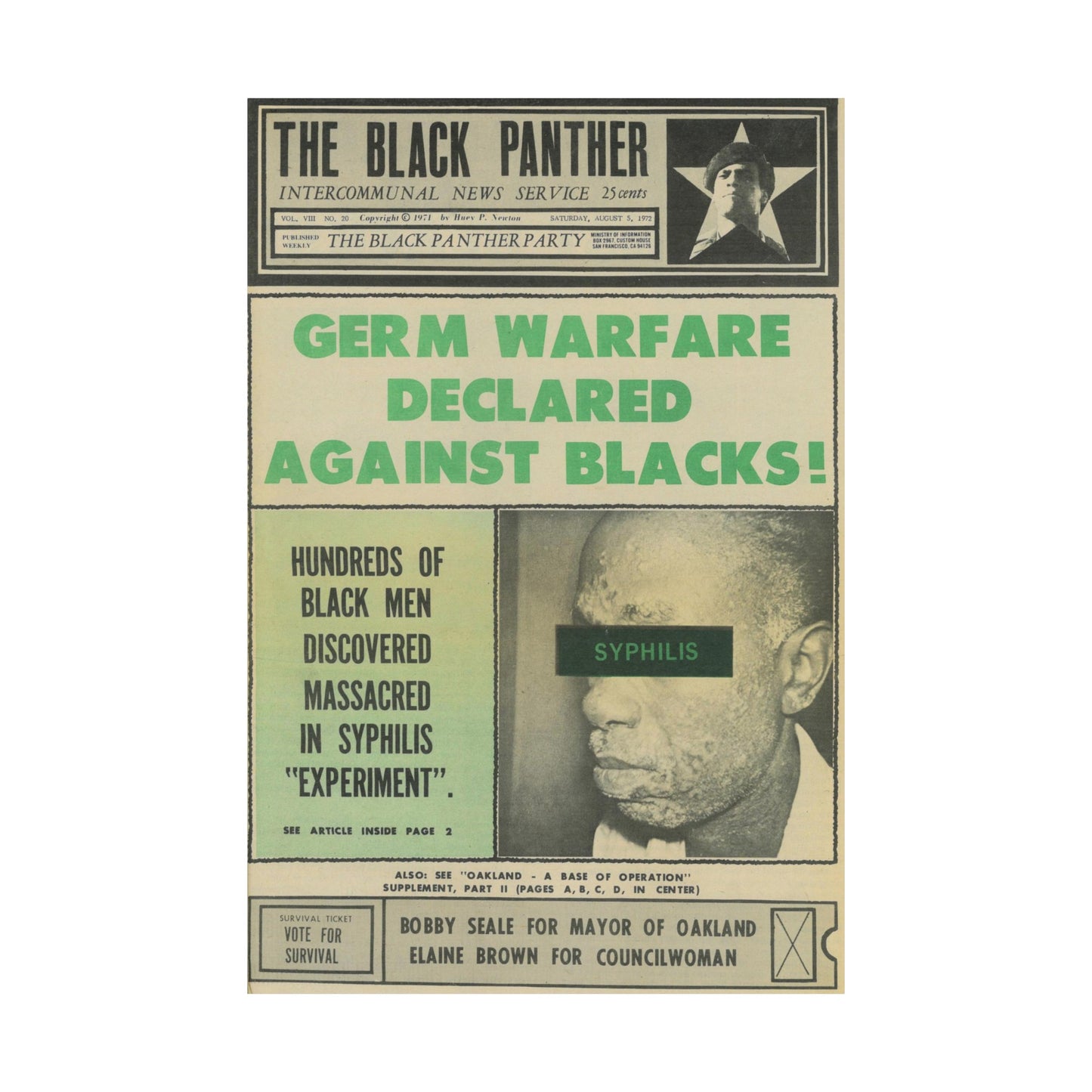 1970s Tuskegee Syphilis Experiment Black Political Party Propaganda Poster,