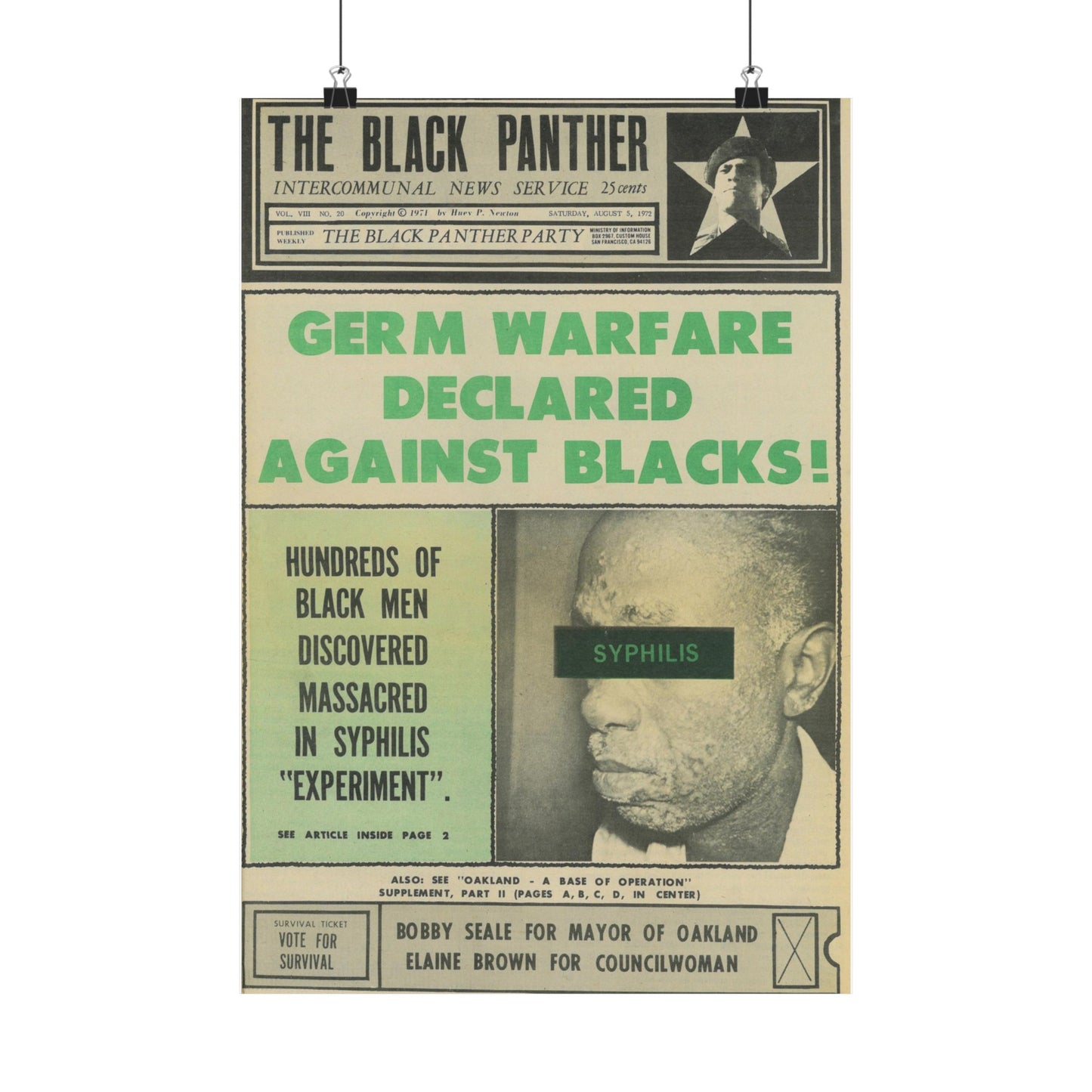 1970s Tuskegee Syphilis Experiment Black Political Party Propaganda Poster,
