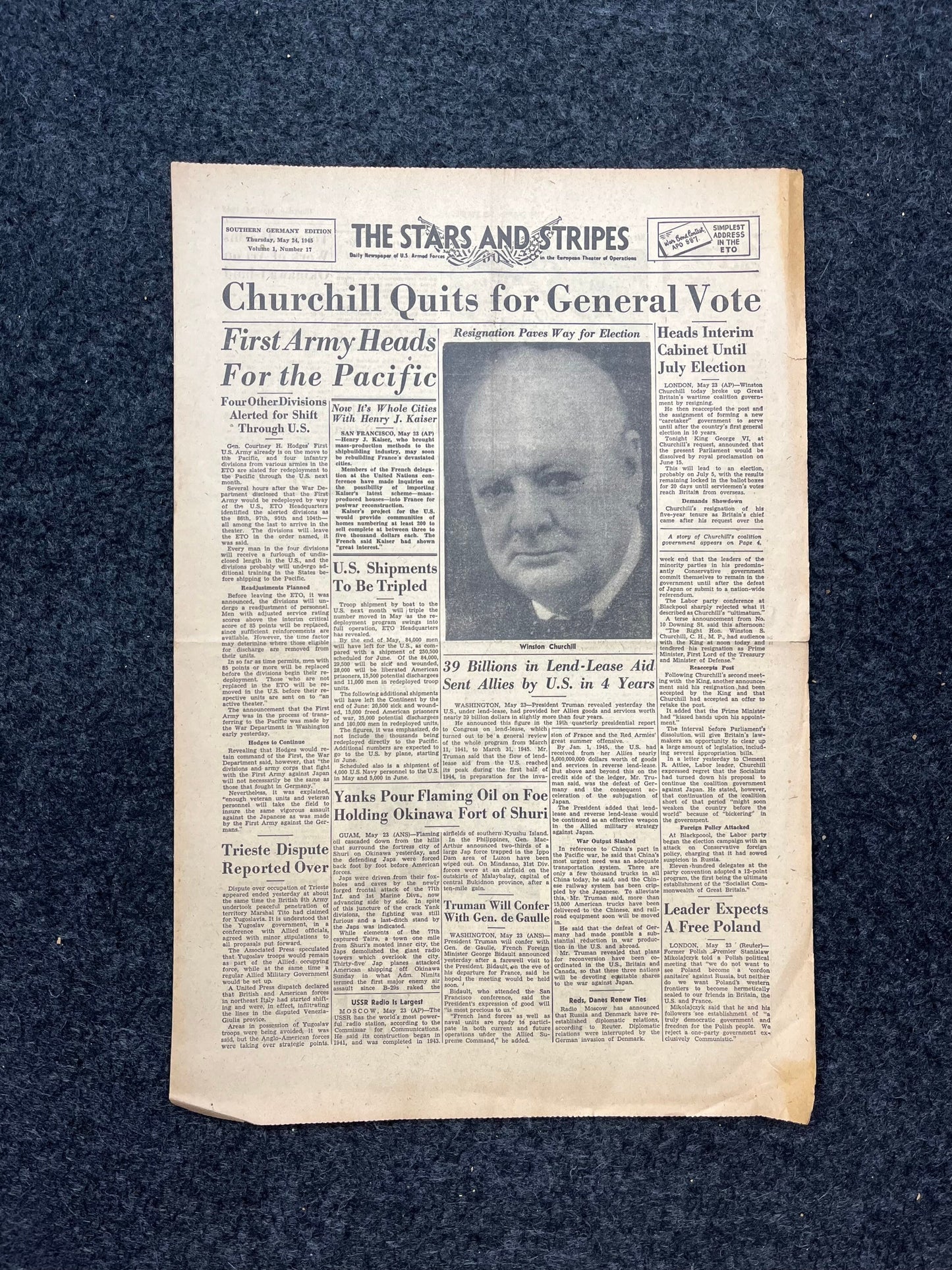 1945 Winston Churchill Resigns and ReelectedWorld War 2 Memorabilia, Germany WW2, Original Newspaper Military Memorabilia, History Gifts,