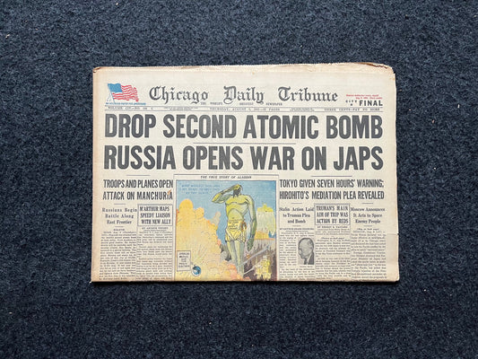 1945 WW2 Bombing of Nagasaki, Day Of, Japanese History, Original Vintage Newspaper - Military Memorabilia Gifts for Him World War 2