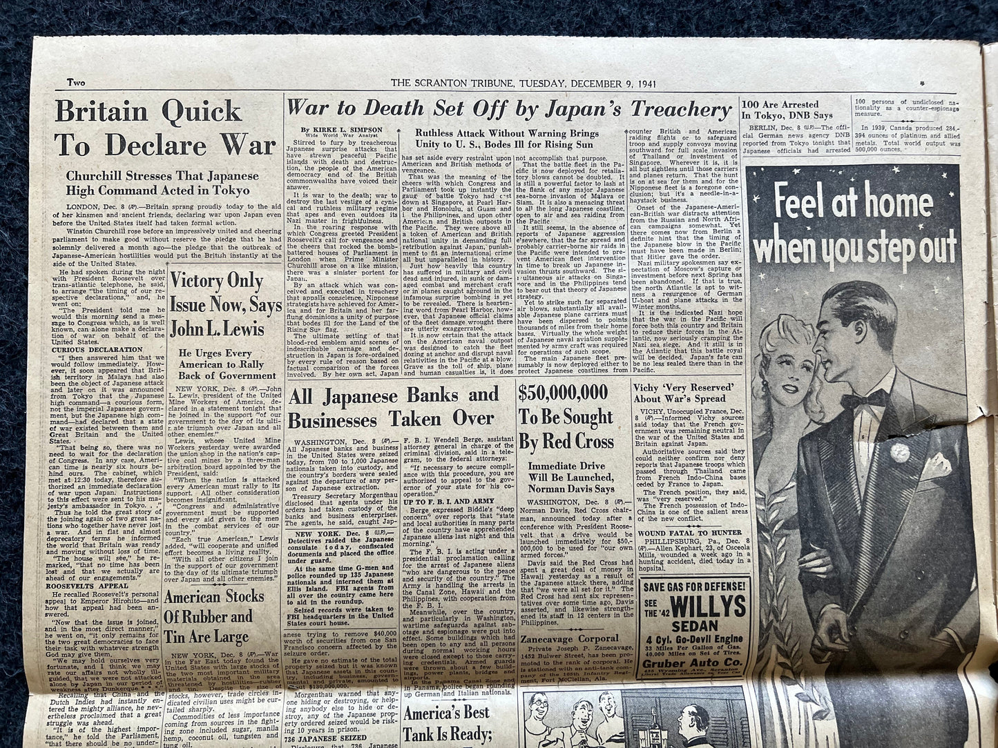 1941 WW2 San Francisco Air Raid Hoax- December 9th - Invasion of Hong Kong Guam Philippines Panama- Start of World War 2 Original Vintage