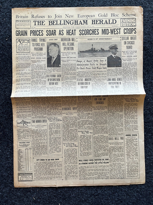 1933 American Dustbowl Great Depression Newspapers - Agriculture Decor, Cottagecore Wall Art - Original Vintage Newspaper